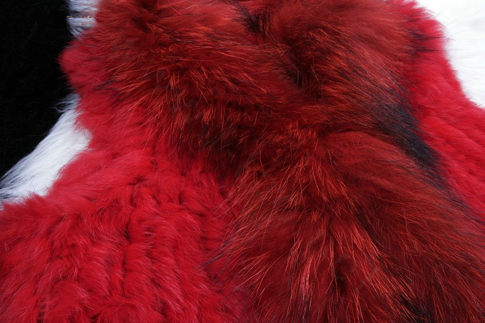 New Arrival Fashion Real Rabbit Fur Vest Raccoon Fur Collar Women Knitted Fur Waistcoat - Red