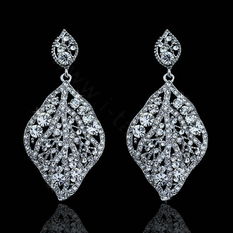 New Arrival Leaf Shape Crystal Dangle Drop Earrings Wedding Jewelry Earrings for Women Evening Party