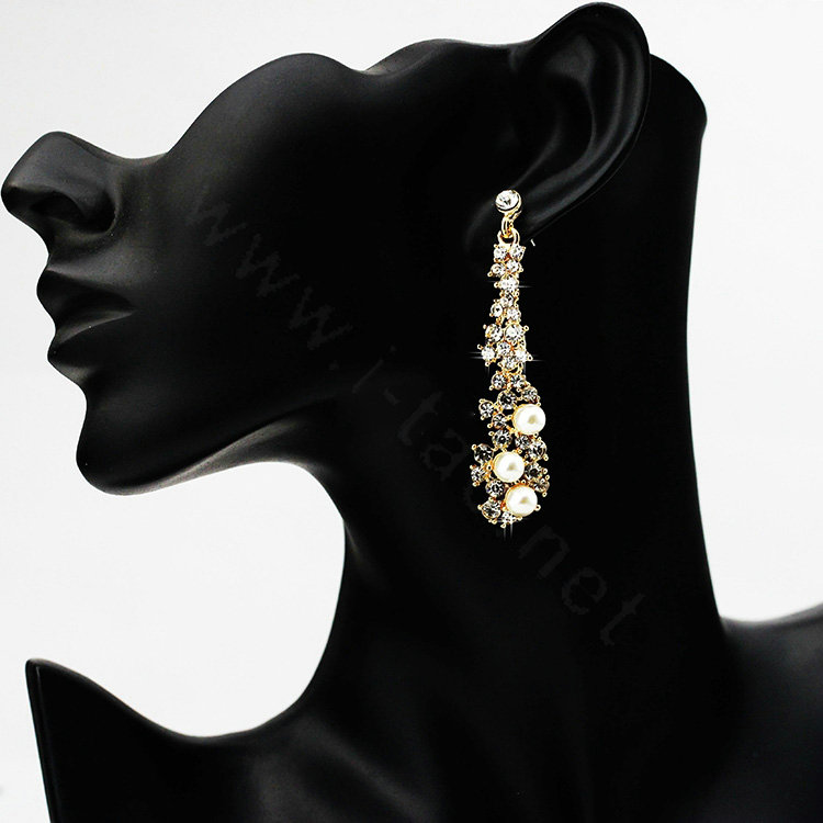 New Arrival Unique Pearl Crystal 14k Gold Plated Long Drop Earrings for Women Banquet Fashion Jewelry
