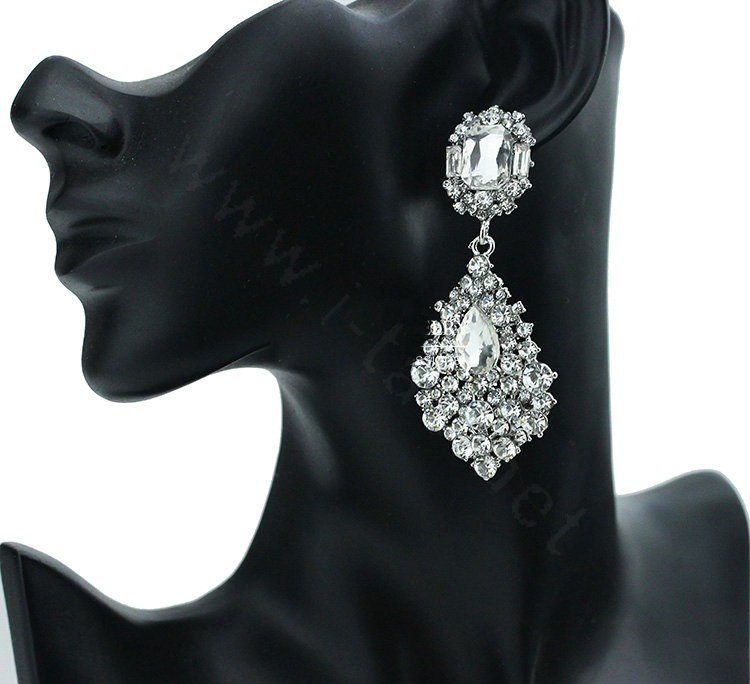 New Classic Design Teardrop Crystal White Gold Plated Dangle Earrings Wedding Jewelry Earrings for Women
