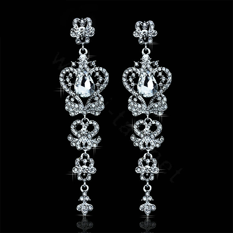 New Design Butterfly Elegant Austrian Crystal Bridal Earrings White K Plated Party Long Drop Earrings