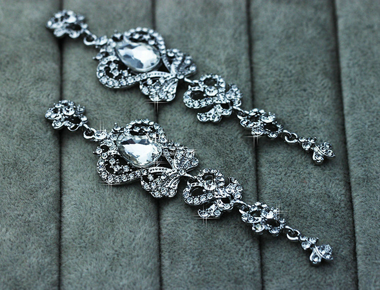 New Design Butterfly Elegant Austrian Crystal Bridal Earrings White K Plated Party Long Drop Earrings