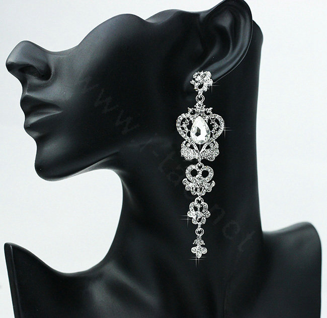 New Design Butterfly Elegant Austrian Crystal Bridal Earrings White K Plated Party Long Drop Earrings