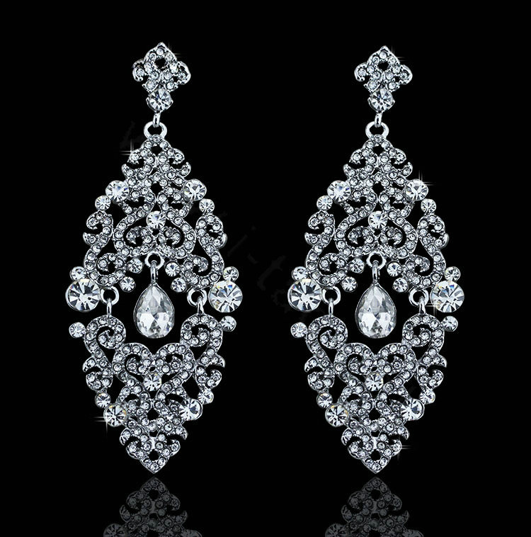 New Design Crystal Unique Fan Shape Dangle Drop Earrings Wedding Jewelry Earrings for Women