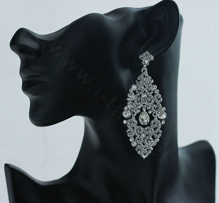 New Design Crystal Unique Fan Shape Dangle Drop Earrings Wedding Jewelry Earrings for Women