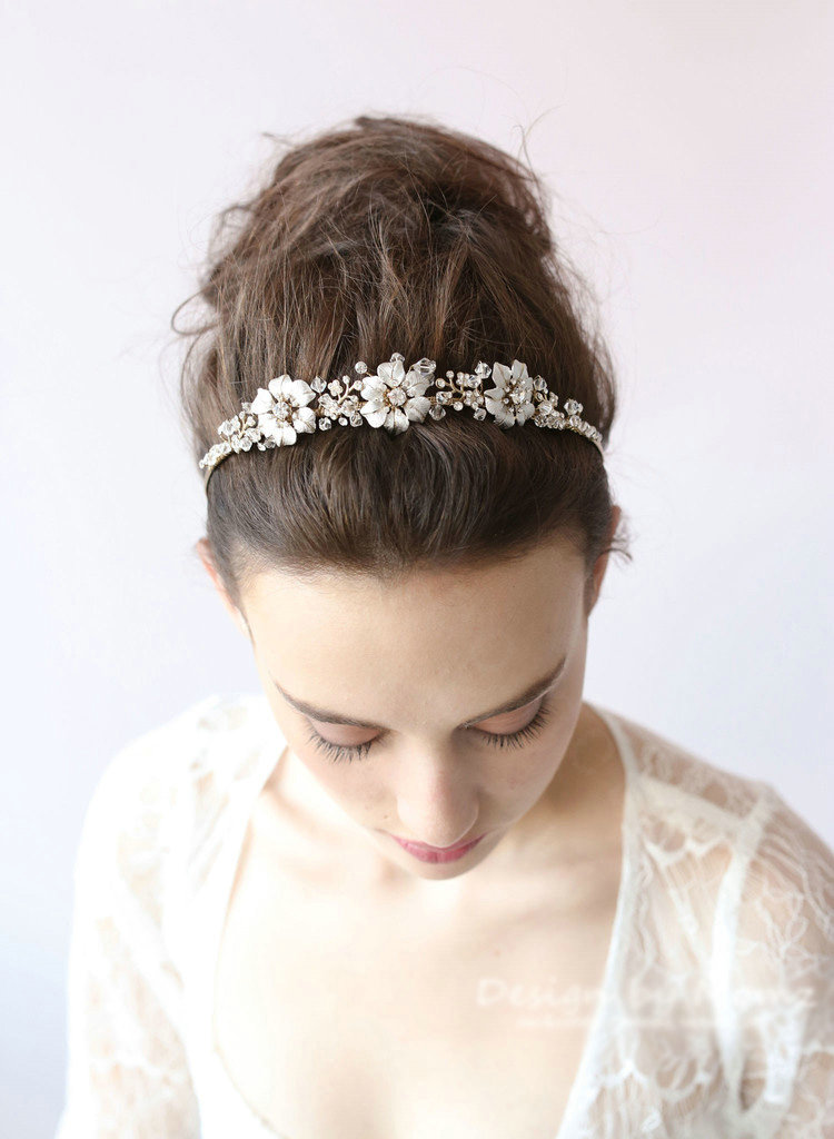 New European Bridal Gold Crystal Beads Flower Wedding Hairbands Women Hair hoop Accessories