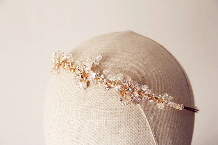 New European Bridal Gold Crystal Beads Flower Wedding Hairbands Women Hair hoop Accessories