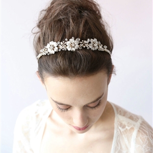 New European Bridal Gold Crystal Beads Flower Wedding Hairbands Women Hair hoop Accessories