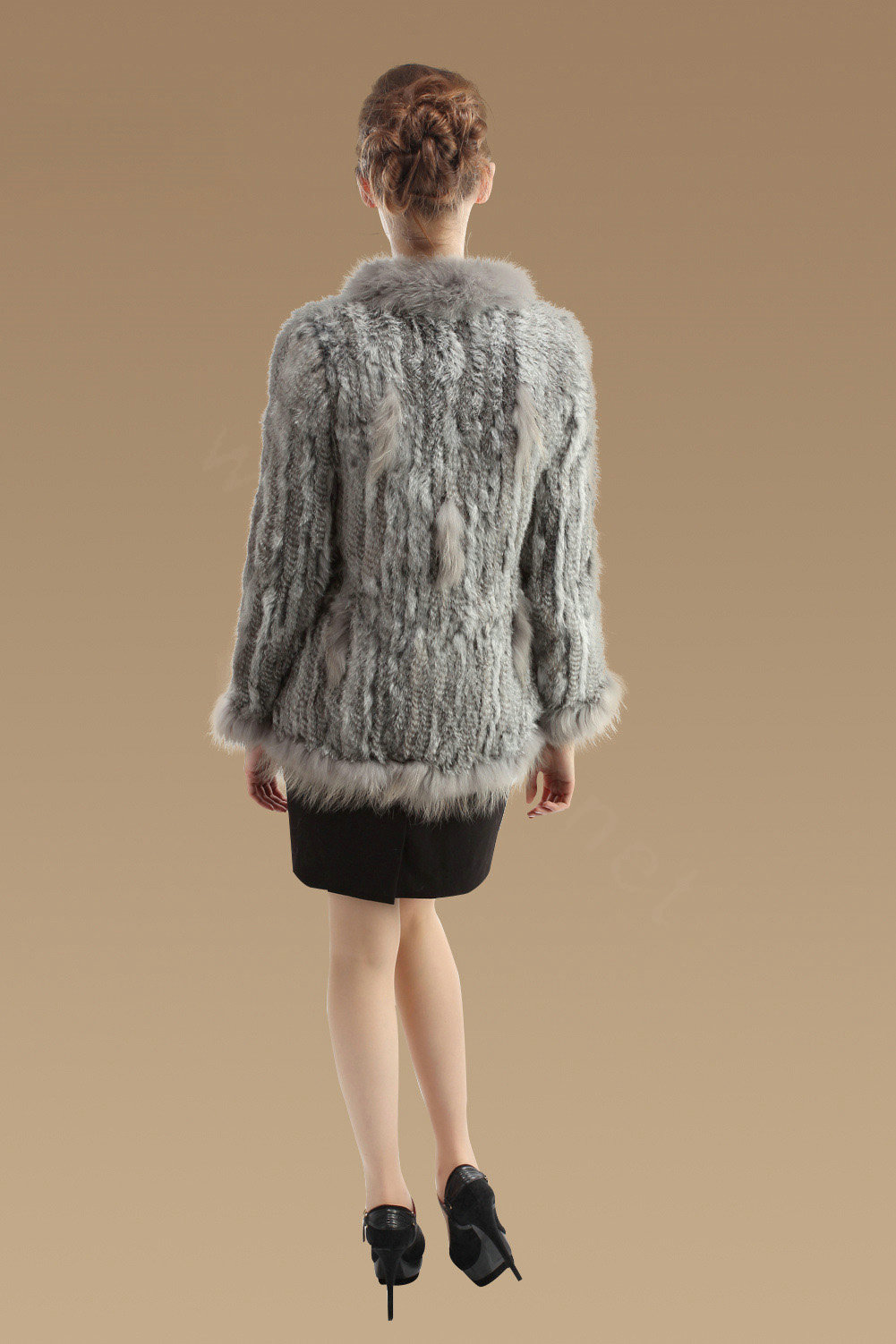 New Fashion Women Kint Rabbit Fur Coats Genuine Raccoon Fur Warm Outerwear - Natural Grey