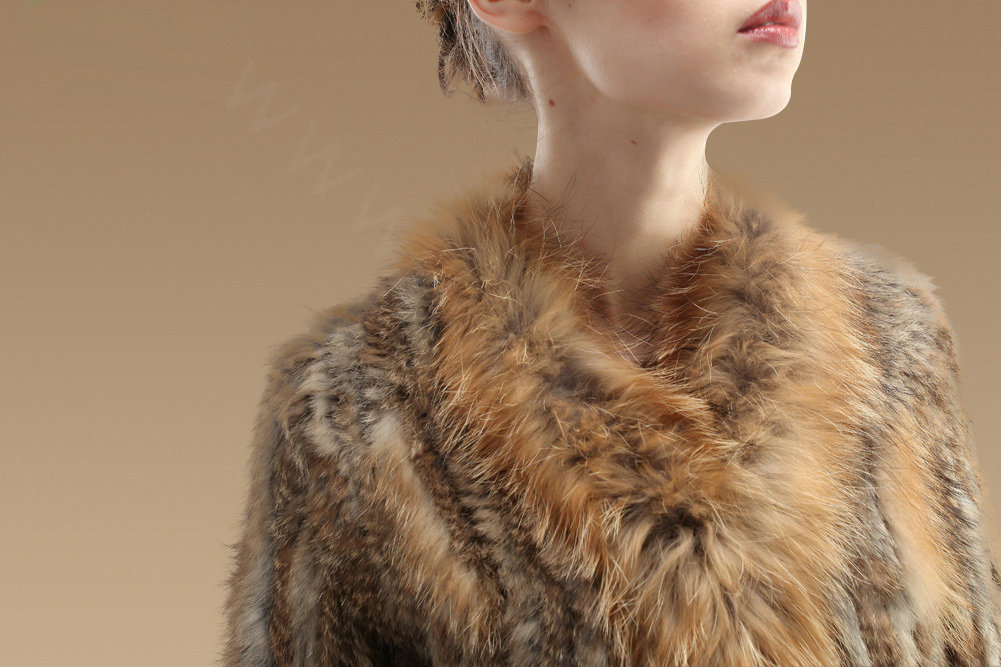 New Fashion Women Kint Rabbit Fur Coats Genuine Raccoon Fur Warm Outerwear - Natural Yellow