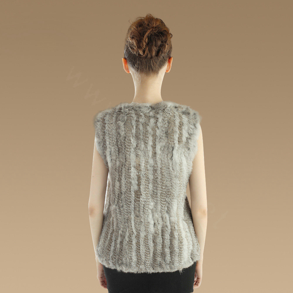 New Genuine Knitting Nature Rabbit Fur Vest Fashion Women Fur Waistcoat - Nature Grey