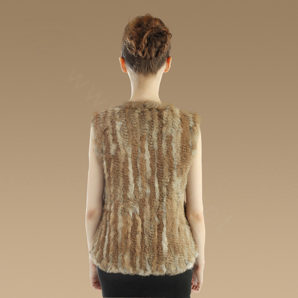 New Genuine Knitting Nature Rabbit Fur Vest Fashion Women Fur Waistcoat - Nature Yellow