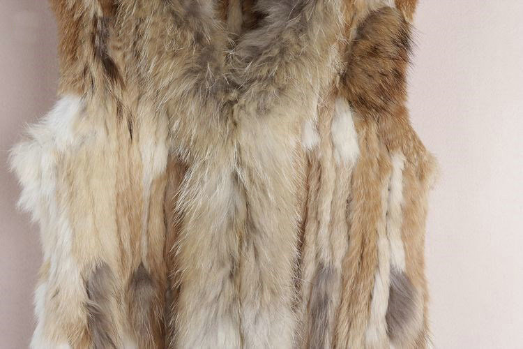 New High Quality Real Rabbit Fur Vest Raccoon Fur Collar Women Knitted Fur Gilet - Brown Yellow