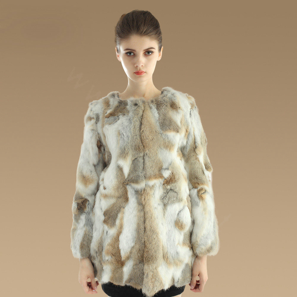 New Knitting Nature Rabbit Fur Outwear Winter Warm Fur Jacket Fashion Women Fur Coats - Brown