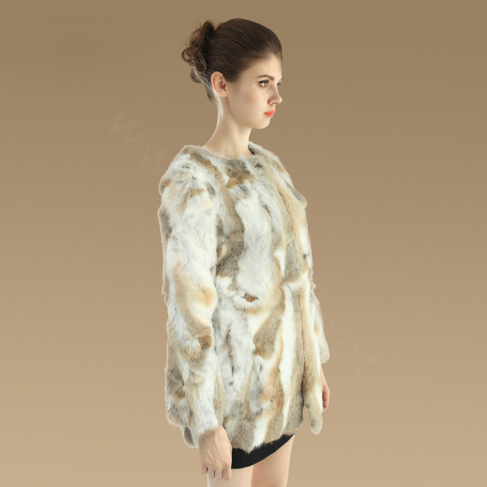 New Knitting Nature Rabbit Fur Outwear Winter Warm Fur Jacket Fashion Women Fur Coats - Brown