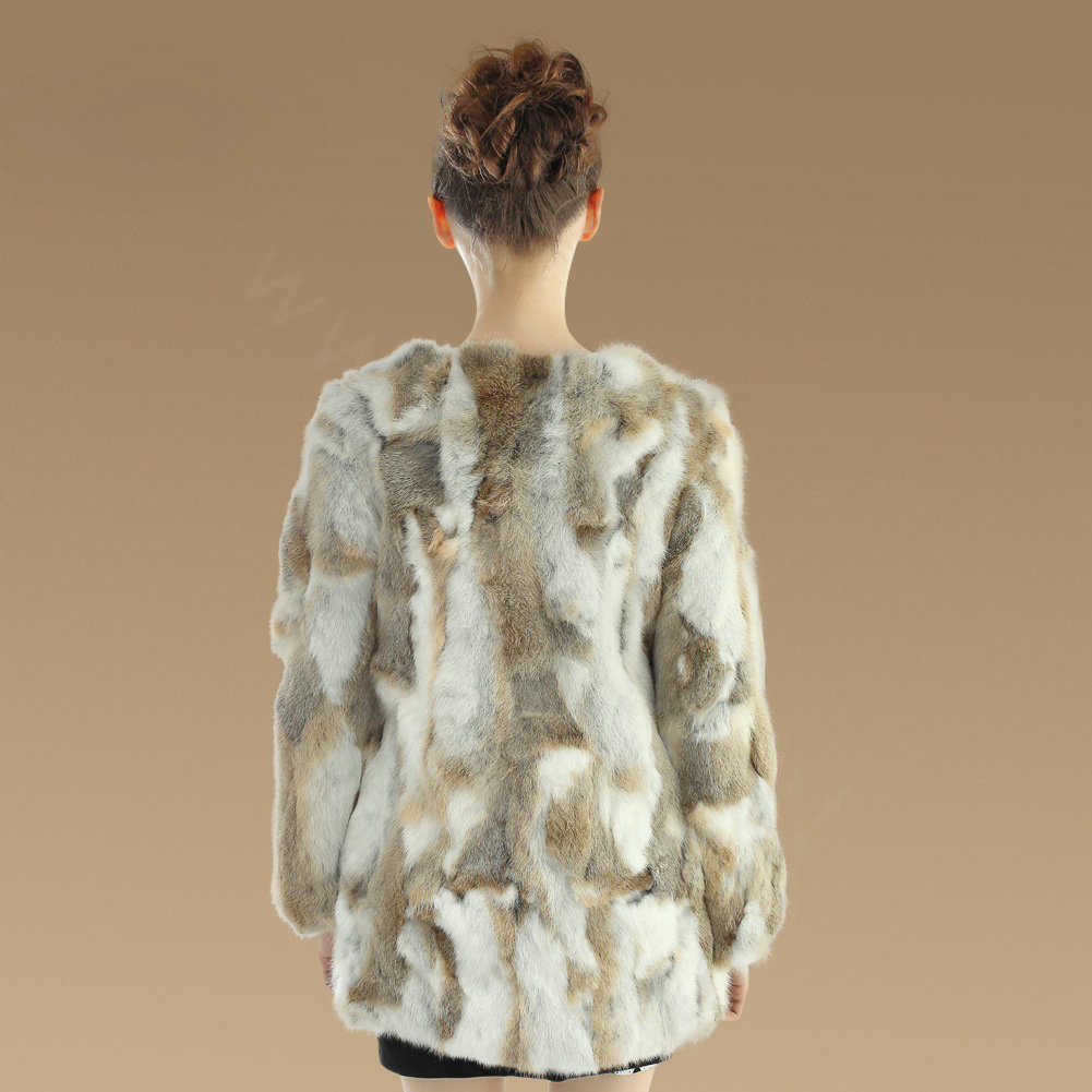 New Knitting Nature Rabbit Fur Outwear Winter Warm Fur Jacket Fashion Women Fur Coats - Brown