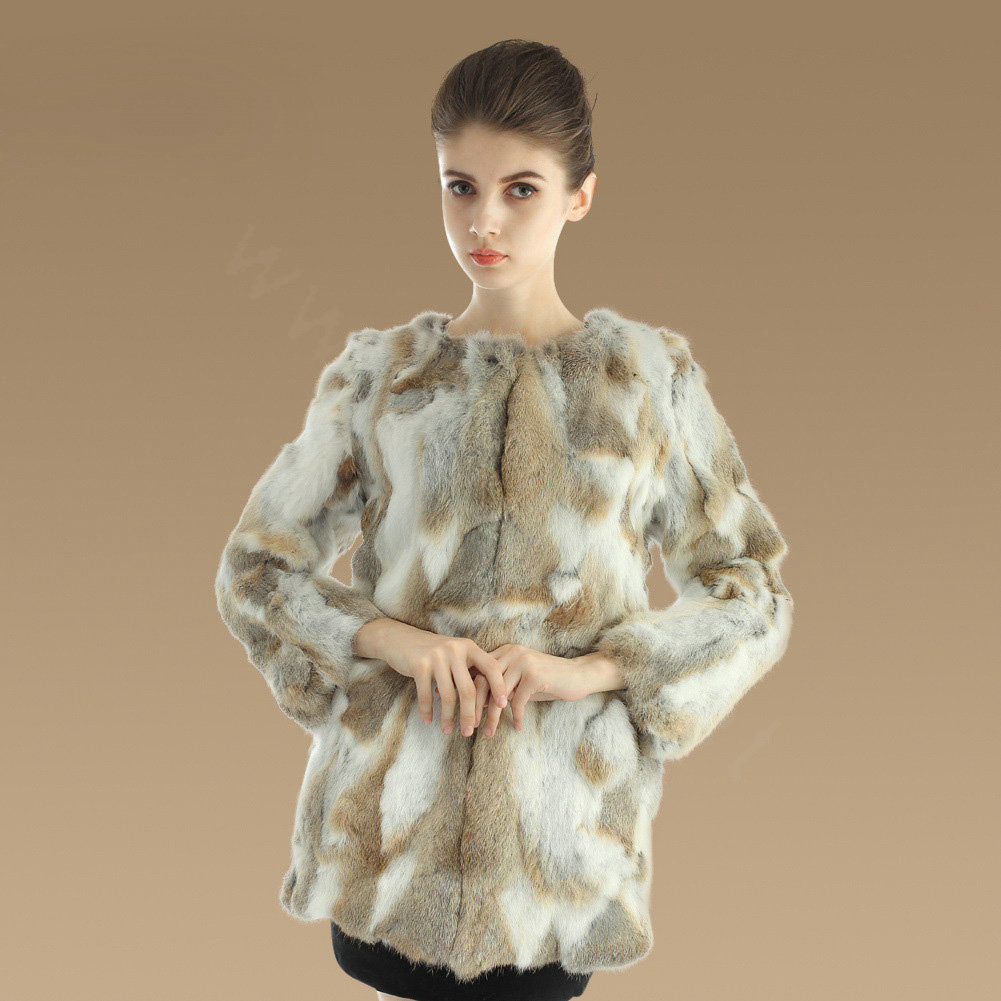 New Knitting Nature Rabbit Fur Outwear Winter Warm Fur Jacket Fashion Women Fur Coats - Brown