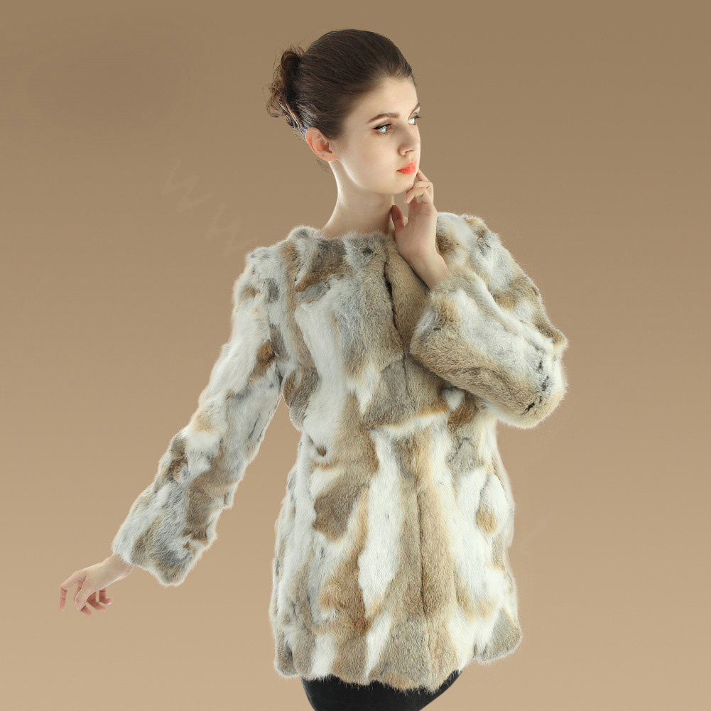 New Knitting Nature Rabbit Fur Outwear Winter Warm Fur Jacket Fashion Women Fur Coats - Brown