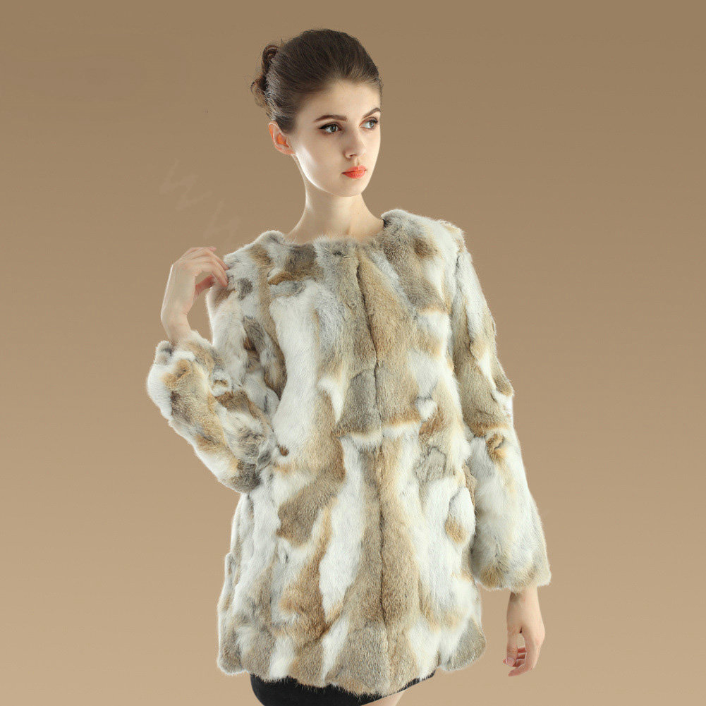 New Knitting Nature Rabbit Fur Outwear Winter Warm Fur Jacket Fashion Women Fur Coats - Brown