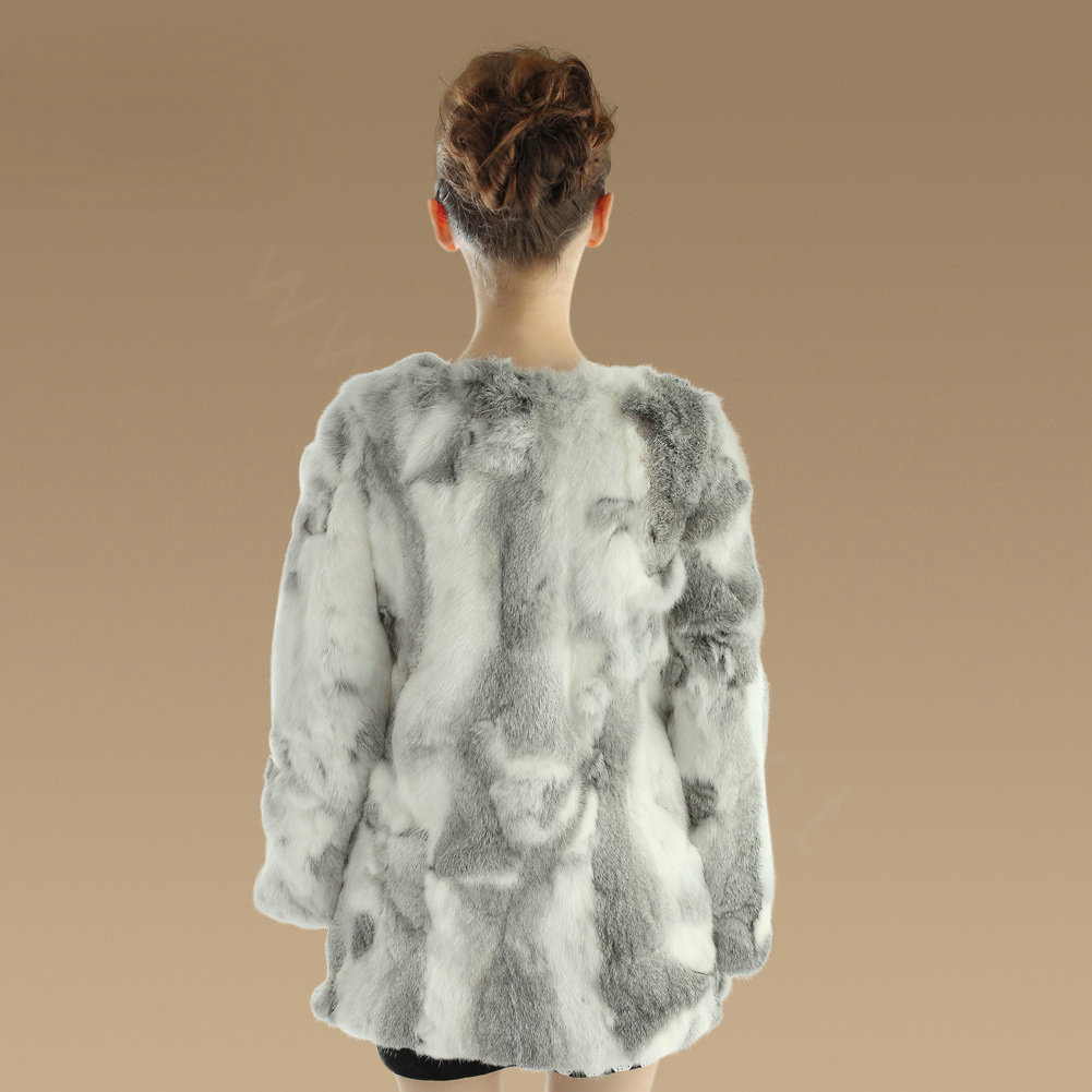 New Knitting Nature Rabbit Fur Outwear Winter Warm Fur Jacket Fashion Women Fur Coats - Grey