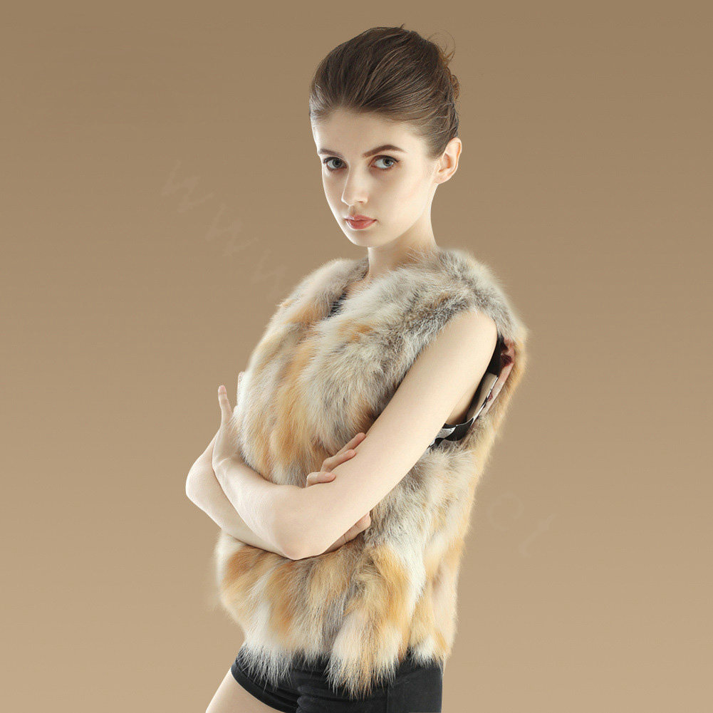 New Luxury Genuine Natural Red Fox Fur Vest Women Fashion Warm Short Fox Fur Waistcoat