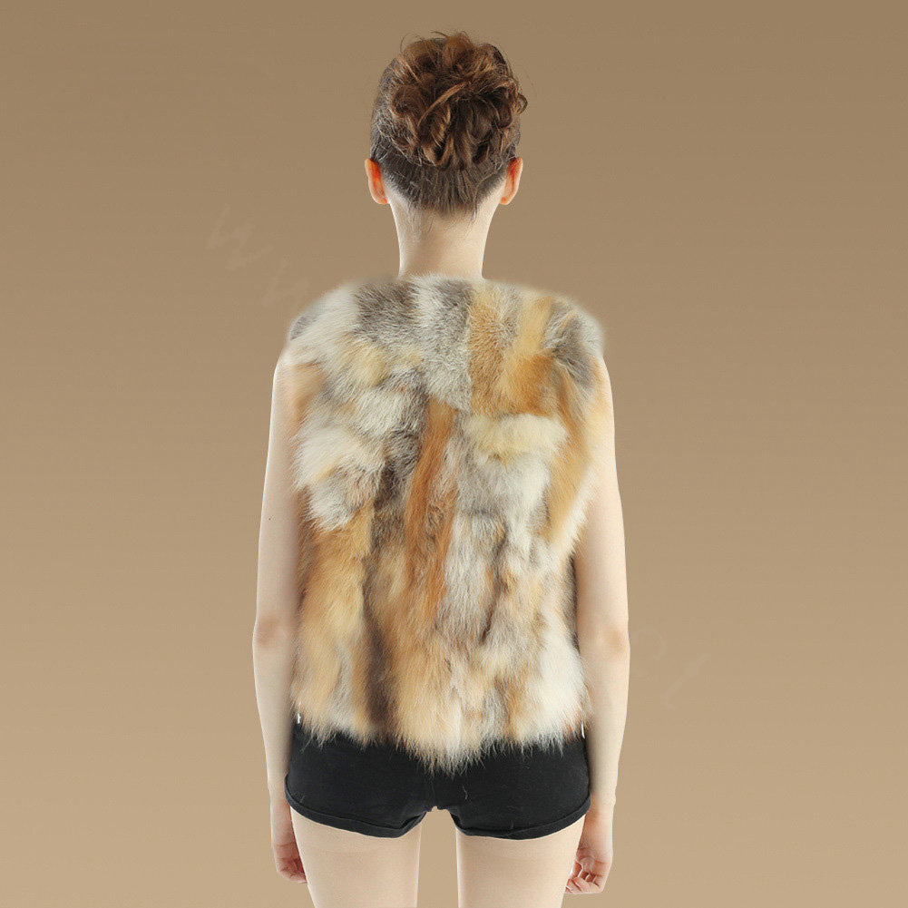 New Luxury Genuine Natural Red Fox Fur Vest Women Fashion Warm Short Fox Fur Waistcoat