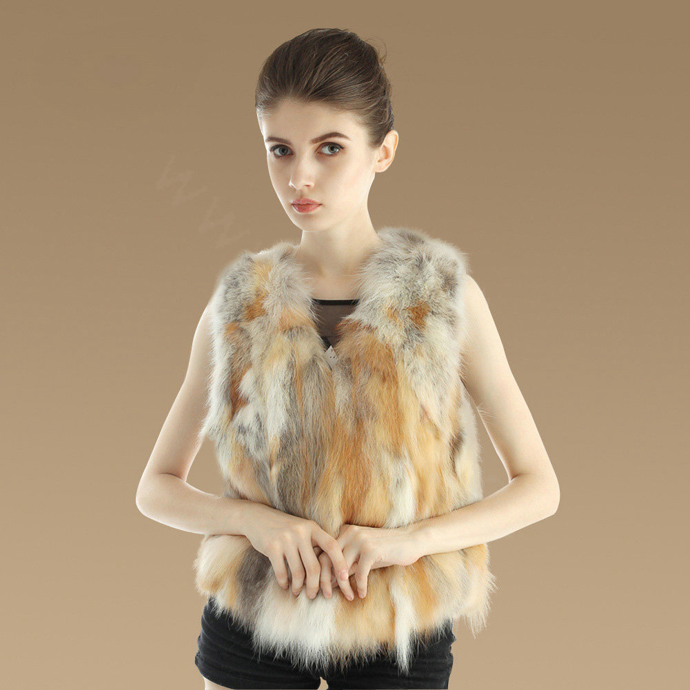 New Luxury Genuine Natural Red Fox Fur Vest Women Fashion Warm Short Fox Fur Waistcoat