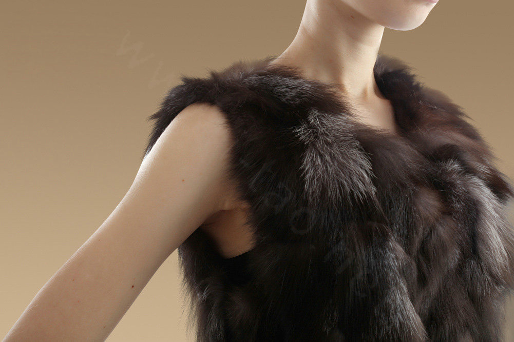 New Luxury Genuine Natural Silver Fox Fur Vest Women Fashion Long Fox Fur Waistcoat - Coffee