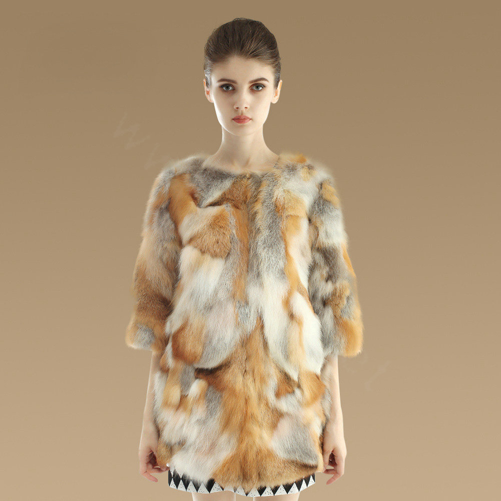 New Luxury Genuine Nature Red Fox Fur Coat Women Fashion Winter Long Fur Outerwear