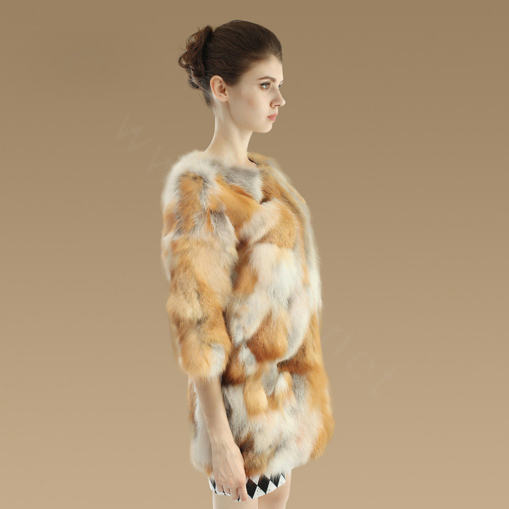 New Luxury Genuine Nature Red Fox Fur Coat Women Fashion Winter Long Fur Outerwear
