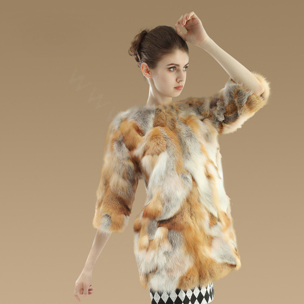 New Luxury Genuine Nature Red Fox Fur Coat Women Fashion Winter Long Fur Outerwear