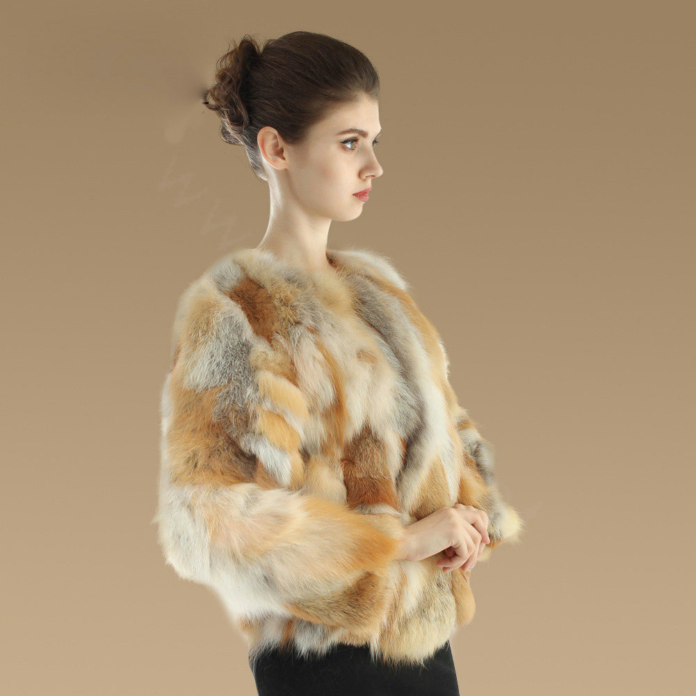 New Luxury Genuine Nature Red Fox Fur Coat Women Fashion Winter Short Fur Outerwear