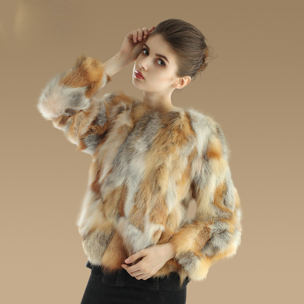 New Luxury Genuine Nature Red Fox Fur Coat Women Fashion Winter Short Fur Outerwear