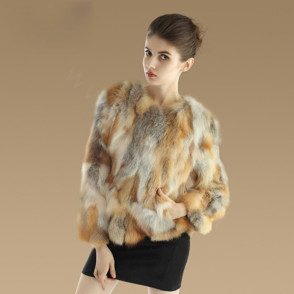 New Luxury Genuine Nature Red Fox Fur Coat Women Fashion Winter Short Fur Outerwear