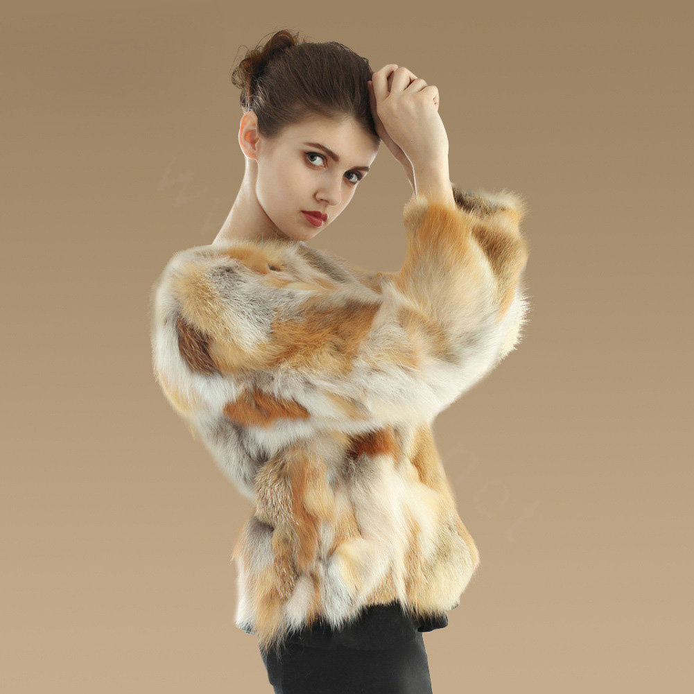 New Luxury Genuine Nature Red Fox Fur Coat Women Fashion Winter Short Fur Outerwear