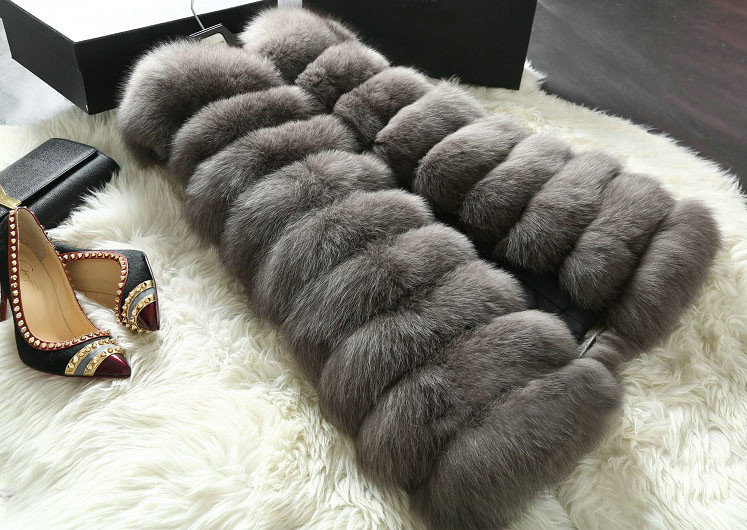 New Luxury Genuine Real Whole Fox Fur Vest Fashion Women Medium-long Fur Gliet - Grey