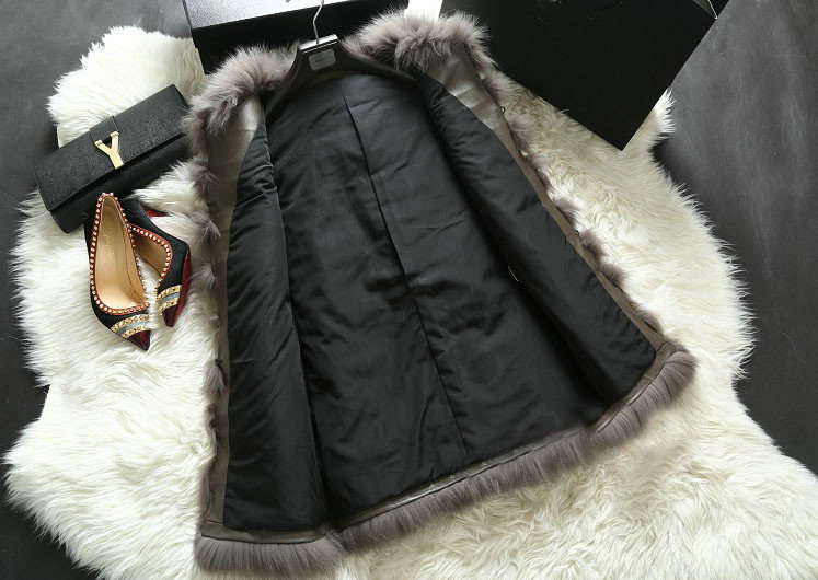 New Luxury Genuine Real Whole Fox Fur Vest Fashion Women Medium-long Fur Gliet - Grey