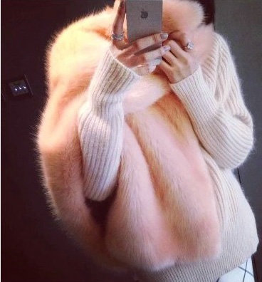 New Luxury Princess Sweety Fox Fur Scarf Fur Muffler Shawls Women Large Faux Fox Fur Bib Collar - Pink