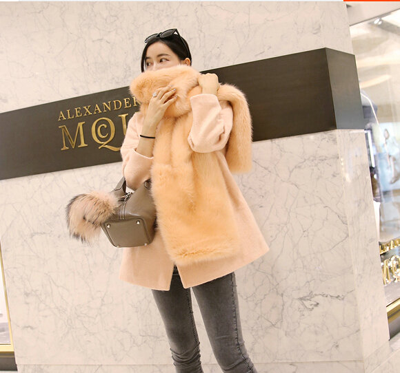 New Luxury Princess Sweety Fox Fur Scarf Fur Muffler Shawls Women Large Faux Fox Fur Bib Collar - Pink
