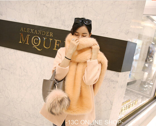 New Luxury Princess Sweety Fox Fur Scarf Fur Muffler Shawls Women Large Faux Fox Fur Bib Collar - Pink