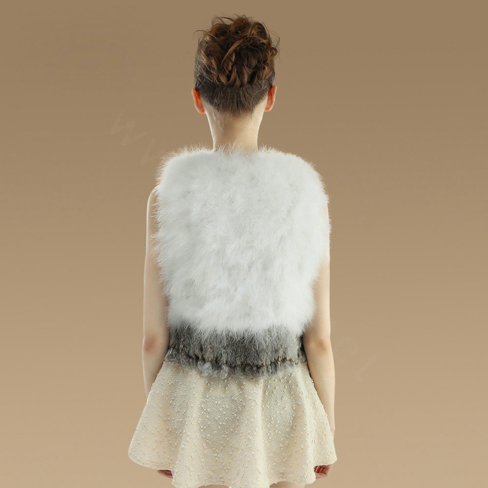 New Nature Turkey Fur Vest With Ostrich Fur Waistcoat Fashion Women Winter Fur Gilet - White
