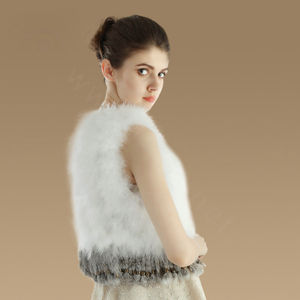 New Nature Turkey Fur Vest With Ostrich Fur Waistcoat Fashion Women Winter Fur Gilet - White