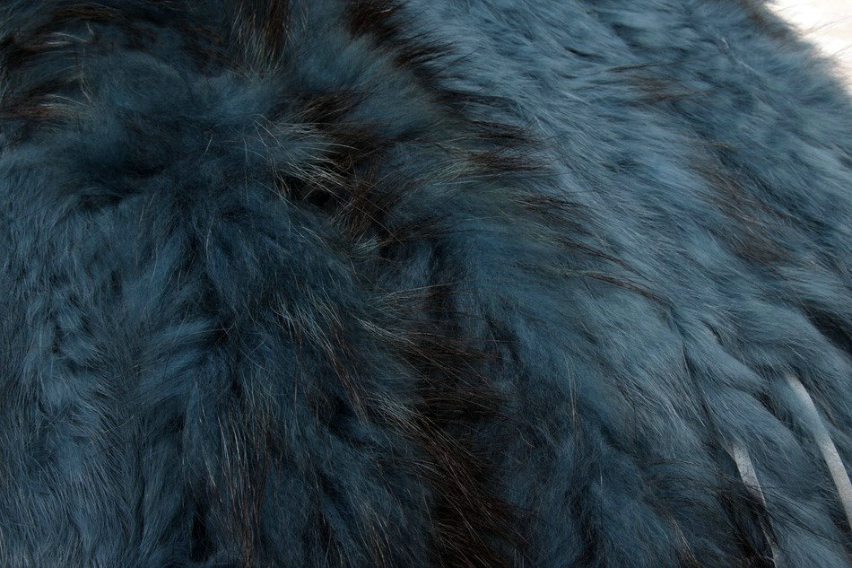 New Personality Real Rabbit Fur Vests Raccoon Fur Collar Women Knitted Fur Waistcoat - Peacock Blue