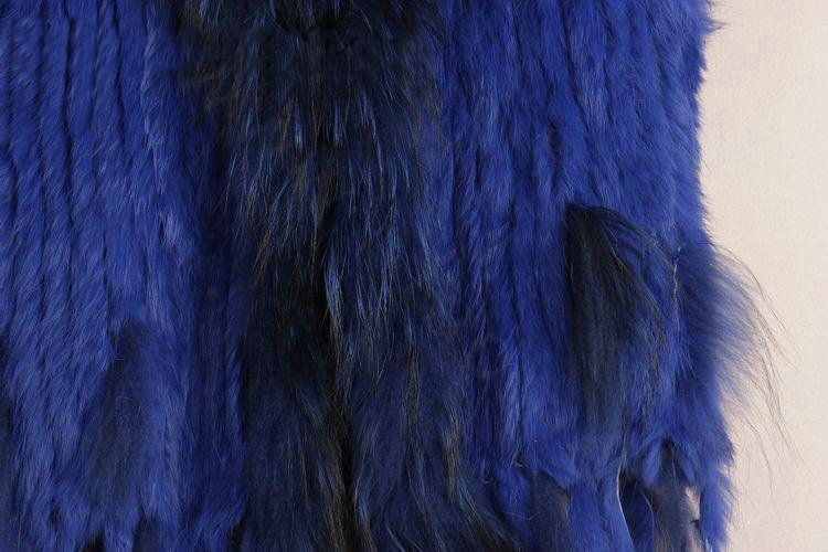 New Personality Real Rabbit Fur Vests Raccoon Fur Collar Women Knitted Fur Waistcoat - Sapphire Blue