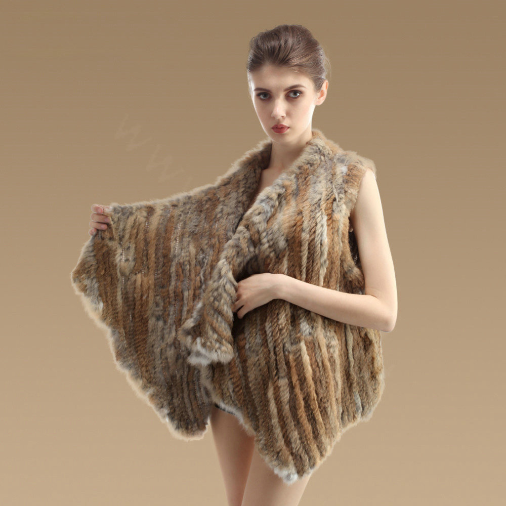 New Real Rabbit Fur Vests Fashion Women Knitted Rabbit Fur Winter Warm Waistcoats - Natural Yellow