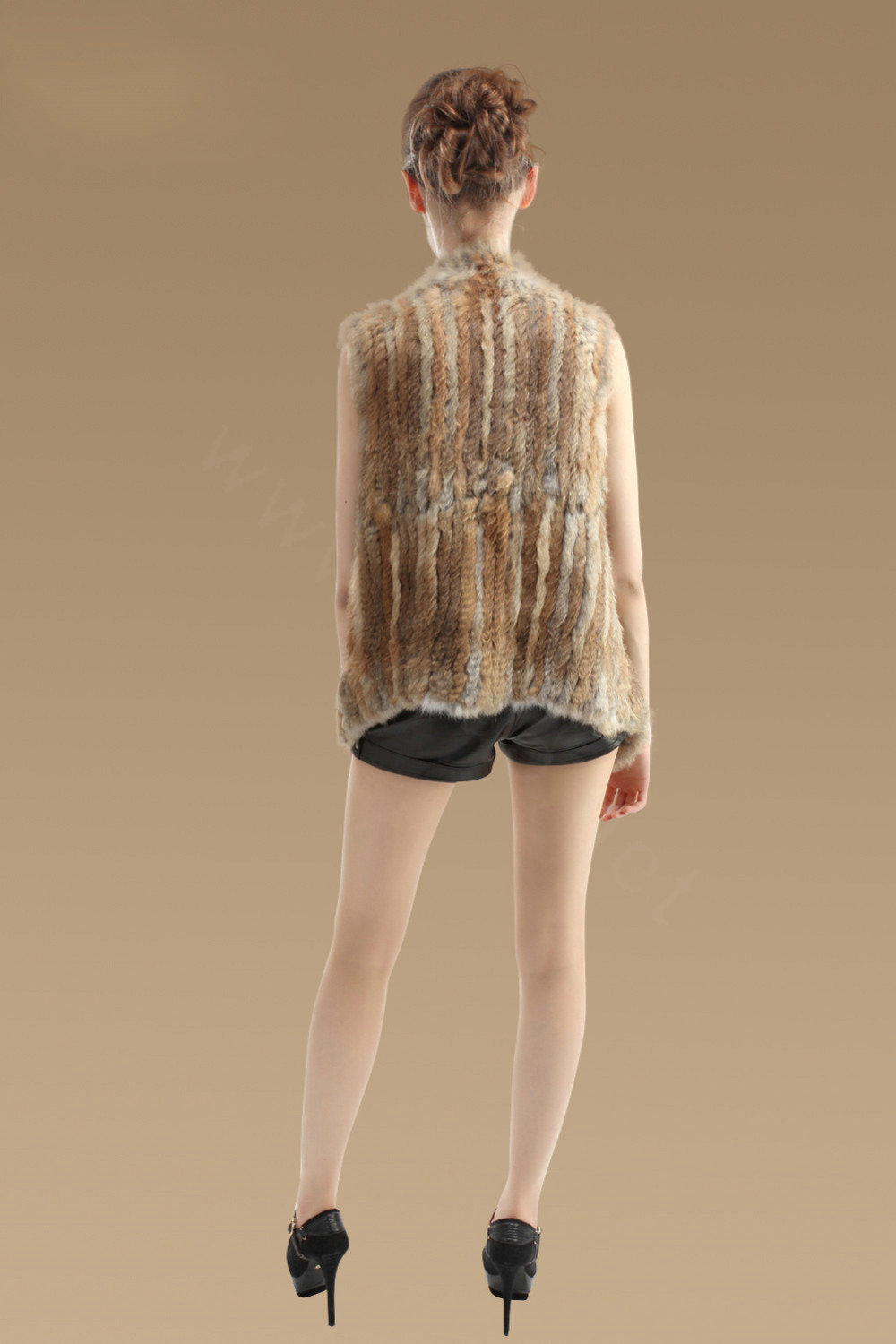 New Real Rabbit Fur Vests Fashion Women Knitted Rabbit Fur Winter Warm Waistcoats - Natural Yellow