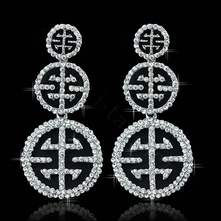 New Silver Plated Exaggerated Circle Zinc Alloy Rhinestone Big Bridal Earrings for Women Jewelry