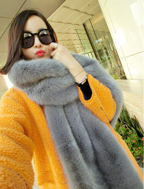 New arrival Luxury Fashion Fox Fur Scarf Fur Muffler Shawls Women Large Faux Fox Fur Bib Collar - Gray