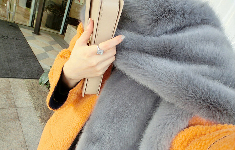 New arrival Luxury Fashion Fox Fur Scarf Fur Muffler Shawls Women Large Faux Fox Fur Bib Collar - Gray