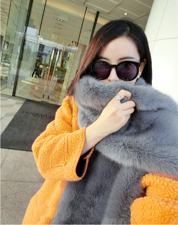 New arrival Luxury Fashion Fox Fur Scarf Fur Muffler Shawls Women Large Faux Fox Fur Bib Collar - Gray